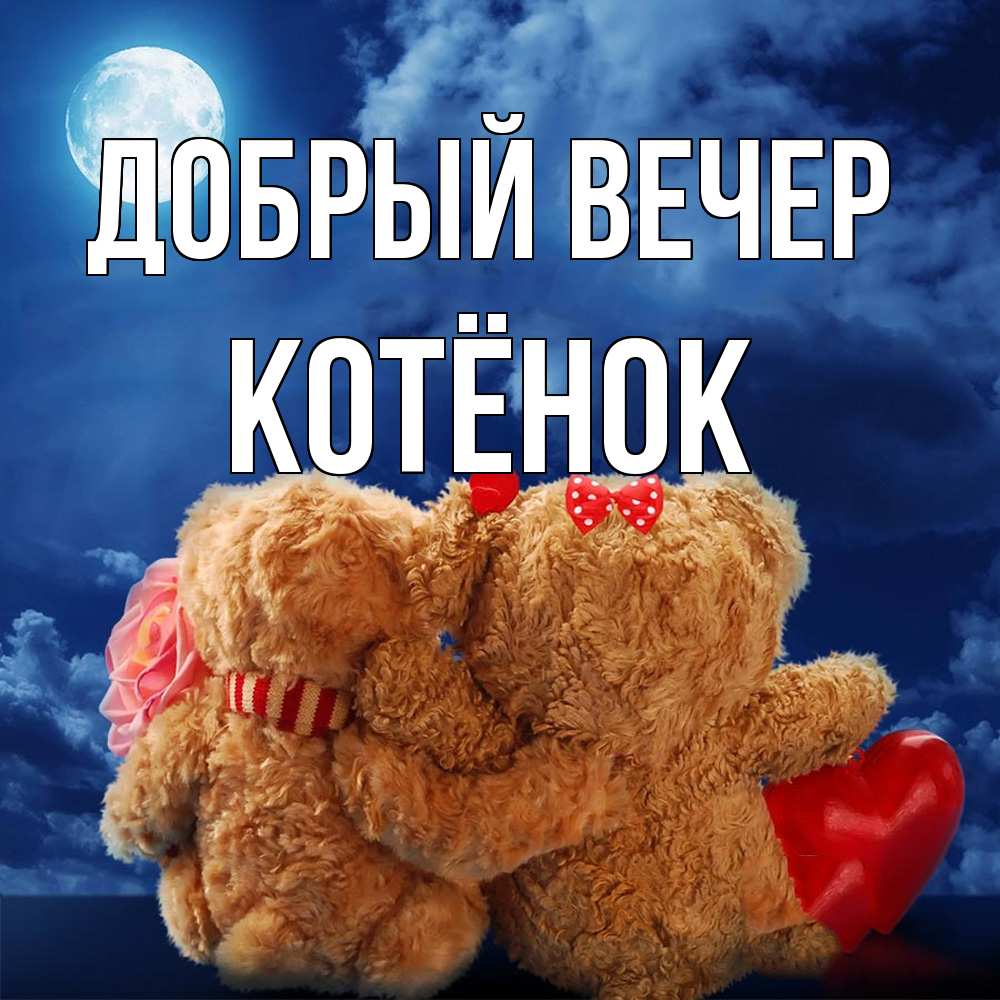 Открытка  с именем. Котёнок, Добрый вечер  
